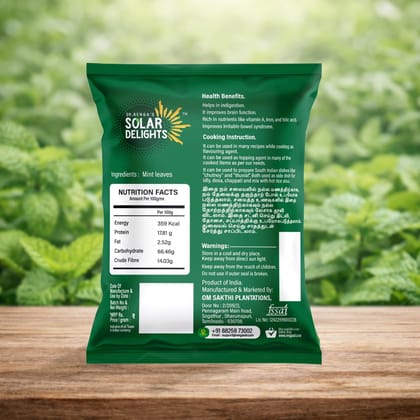 DR. RENGA'S SOLAR DELIGHTS Dried Mint Leaves | Solar Dried Pudina | Dehydrated Mint for Cooking & Tea | Natural Herbs | Ready to Use | 100g