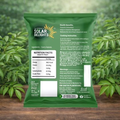 DR. RENGA'S SOLAR DELIGHTS Solar Dried Curry Leaves | Karuveppilai for Cooking | Dehydrated Curry Patta | Natural Kari patta Leaves | 100g