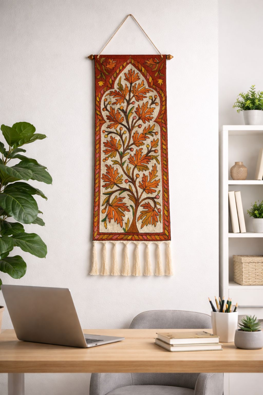 Hand-Embroidered Kashmiri Tree of Life Wall Hanging
