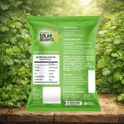 DR. RENGA'S SOLAR DELIGHTS Dried Coriander Leaves | Dry Dhania Leaves | Dehydrated Green Coriander | Natural Herbs | 100g