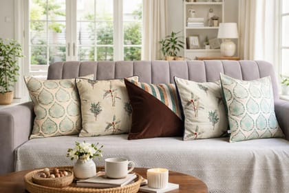 Contemporary Cushion Cover Combo Set of 5 | Brown Green And Multi | velvet | 16" X 16"