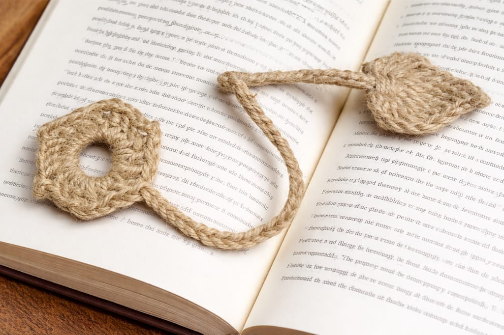🌿 Handmade Jute Crochet Bookmark | Unique Hexagon & Leaf Design | Eco-Friendly