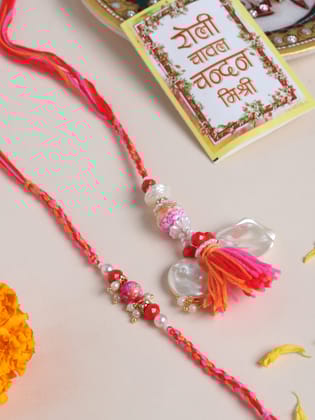 NVR Set of 2 Multicolor Artificial Stones & Beads Bhaiya Bhabhi Rakhi with Roli Chawal Chandan & Mishri-One Size / Multicolor