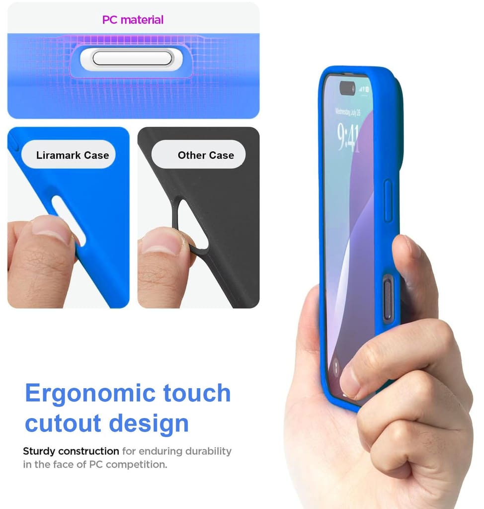 LIRAMARK Liquid Silicone Soft Back Cover Case for Apple iPhone 16 Pro