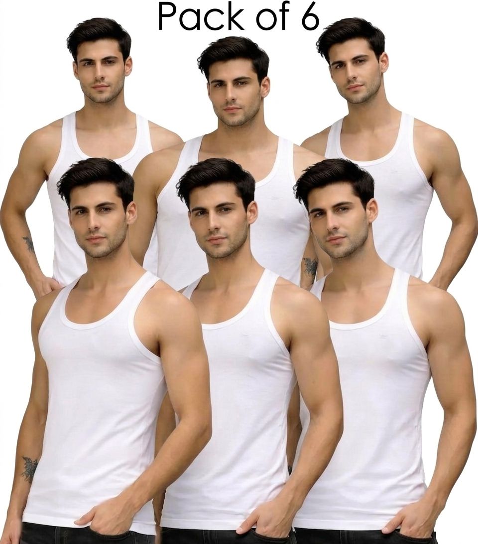 Men’s Cotton Vest Pack of 6 – White Stylish Vests for Men