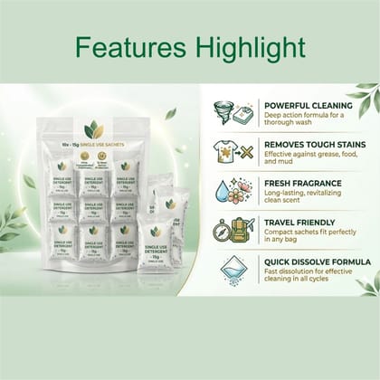 Ultra Premium Detergent Powder Mini Sachet For Travel, Small Family & PG/Hostel Use 15g – 60 Sachet - 900 g