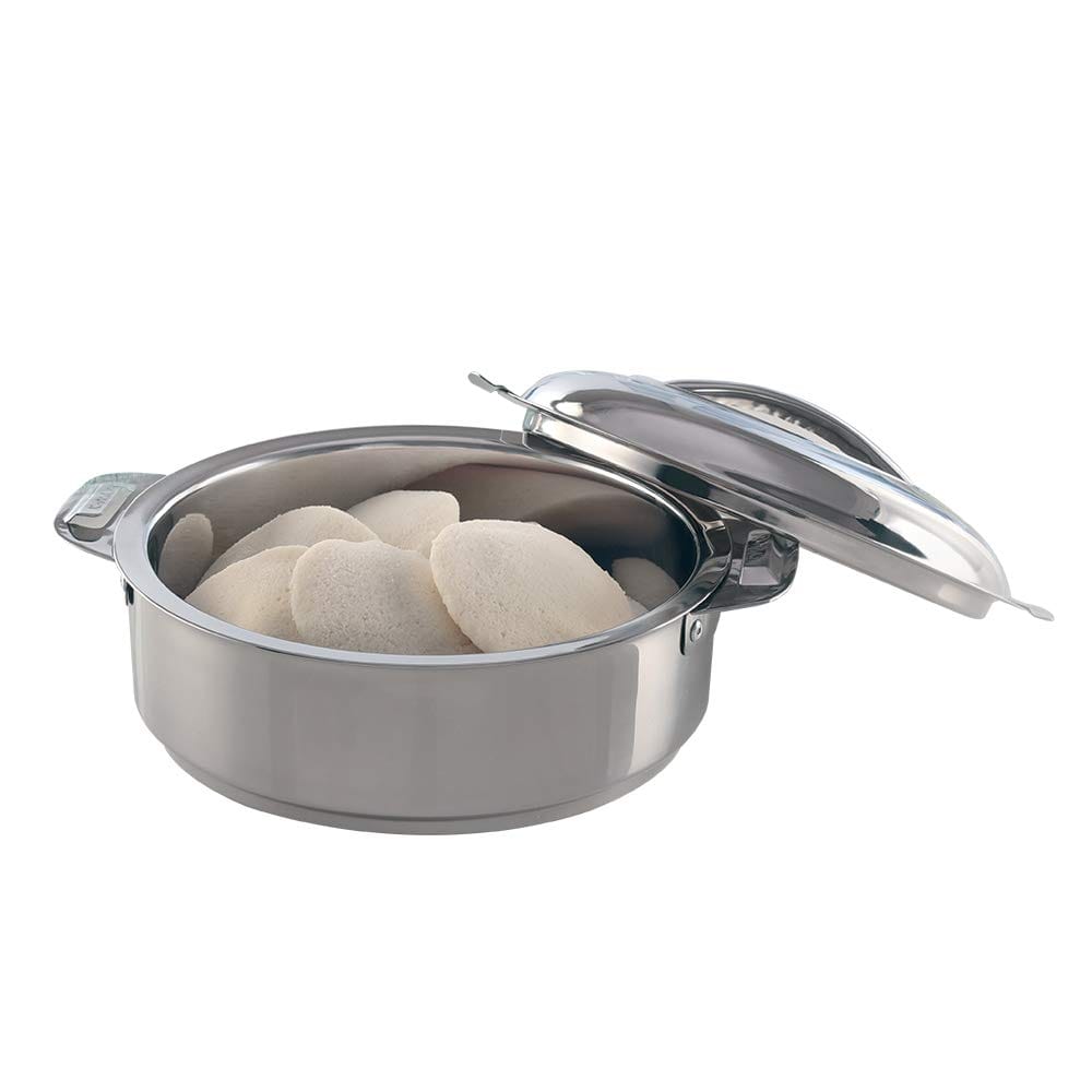 Borosil Stainless Steel Insulated Server Casserole | Hot & Cold Food Thermal Server with Steel Lid | Idli Roti Cooker | PUF Insulated | Daily Use & Gifting (3 L)