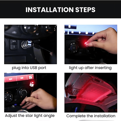 USB Car Interior LED Star Projector Atmosphere Light | 360° Adjustable Mini Starry Sky Roof Light | Plug & Play USB Ambient Decorative Light for Car, Bedroom & Party Use