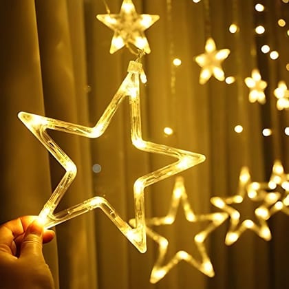 LED Star Curtain String Light with 138 LEDs | 5 Big & 5 Small Star Hanging Lights with 8 Flashing Modes | Decorative Star Curtain Lights for Festivals, Parties, Wedding & Home Decoration