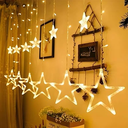 LED Star Curtain String Light with 138 LEDs | 5 Big & 5 Small Star Hanging Lights with 8 Flashing Modes | Decorative Star Curtain Lights for Festivals, Parties, Wedding & Home Decoration