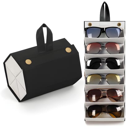 6 Slots Sunglasses Organizer Box for Men & Women | Foldable Eyewear Holder | Wall Hanging Glasses Storage Case | Multiple Spectacle Organizer Box | Random Colour