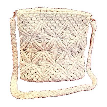 Handmade Macrame Tote Bag � Off-White Unisex Cotton Handbag with Detachable Strap � Ideal for Office, College & Daily Outings