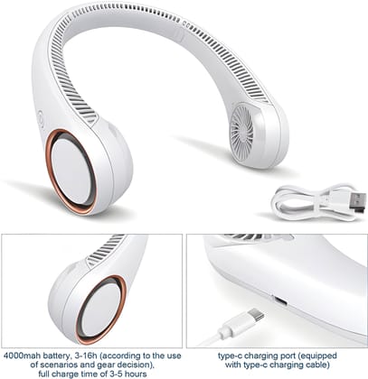 Portable Neck Fan Hands Free Wearable Bladeless Fan | Ultra Light Rechargeable USB Mini Fan with 3 Speed & 48 Air Outlets | Personal Cooling Fan for Travel, Sports, Home & Office