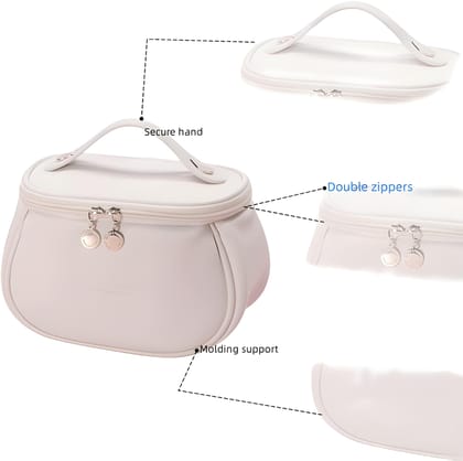 Makeup Bag, Portable Cosmetic Bag, Large Capacity Travel Makeup Organiser, Leather Cosmetic Brush Case for Women Toiletry Bag for Girls with Handle and Divider