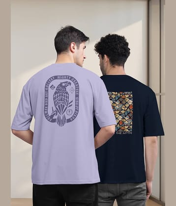 BULLMER Pack of 2 Cotton Blend Oversized Fit Men's T-Shirt ( Navy Blue )