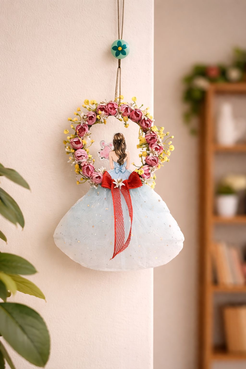 Decorative Princess Dress Wall Hanging with Floral Wreath