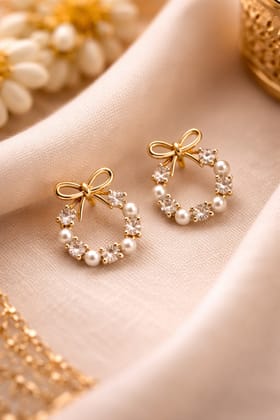 Elegant Pearl Bow Hoop Earrings
