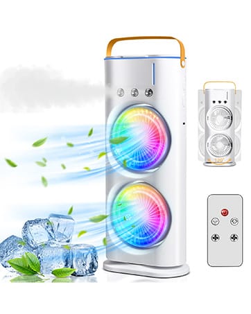 Double Ended Spray Cooler | 3 Gears USB Rechargeable Mini AC Air Cooler Misting Fans with LED Light Cooler| Touch & Remote Control