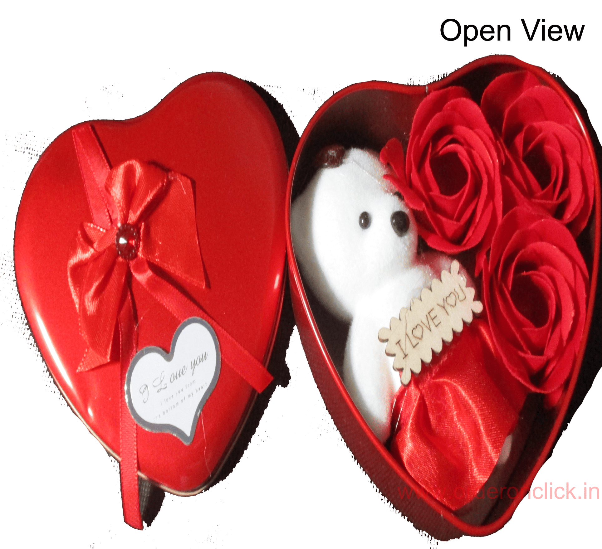 Heart Shaped Teddy Bear 3 Red Roses