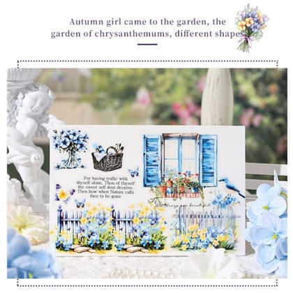 Fallen Flower Courtyard PET Sticker Book, Glazed Tiles Series, 20 Sheets, 14.8x10.5 cm, Floral Garden Theme