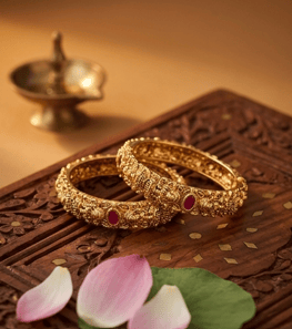 Aishwaryam Gold Plated Lakshmi Kada (Set of 2)