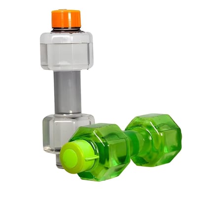 Dumbbell Shape Water Bottle 550ml–1000ml | PETG Unbreakable Gym Water Bottle with Steel Cap Lid | Fitness Dumbbell Design Sports Bottle for Gym, Yoga, Running, Cycling & Outdoor Use (Multicolour, 1 Pc)