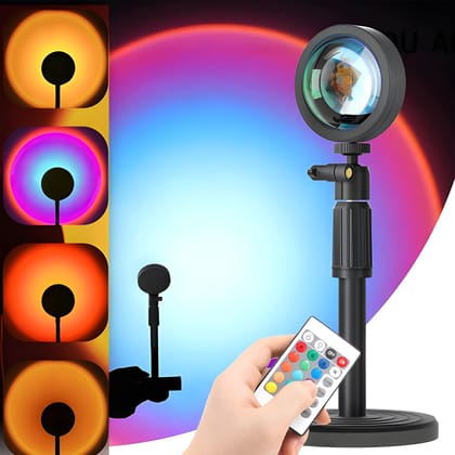 Sunset Lamp Projector | LED Sunset Projection Night Light with Remote | 16 Colors, RGB LED Romantic Visual Lamp for Bedroom, Living Room, Photography, Selfie & Home Decor (USB Rechargeable)