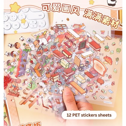 Stereoscopic Landscape Creation Sticker Set (18 Sheets) – Kawaii Pet Theme 3D Scene Collage Book with Reusable PET Stickers for Kids DIY Play