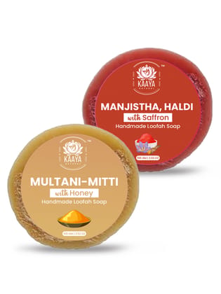 Kaaya Natural Multani Mitti, Manjistha, Haldii with Saffron & Honey Handmade Loofah Soap – 100 Gm | Pack of 2