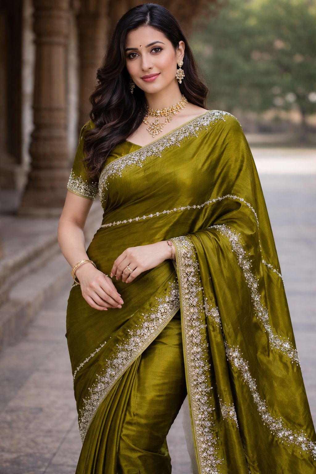 Emerald Grace Embroidered Saree