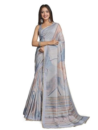 Cotton Silk Blend Saree with Silver Weaving Border