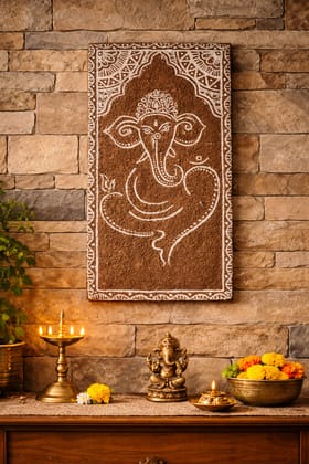 Eco Ganesha Wall Art – Handcrafted Cow Dung Decor Panel