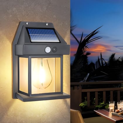 Solar Motion Sensor Outdoor Wall Lantern Light | Wireless Waterproof Exterior Lamp | 3 Lighting Modes | Warm Light Garden Patio Yard Light