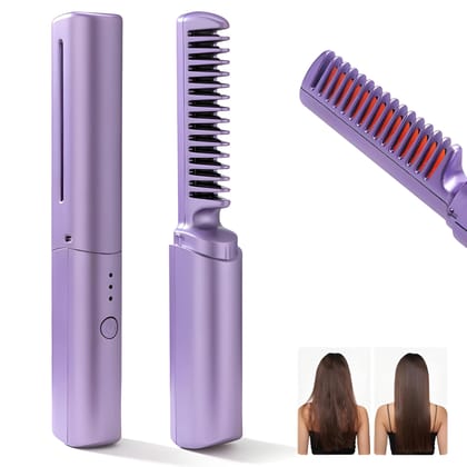 Wireless Hair Straightening Brush Rechargeable | Cordless Hair Straightener Comb with Negative Ion & PTC Heating | Portable Styling Brush for Women