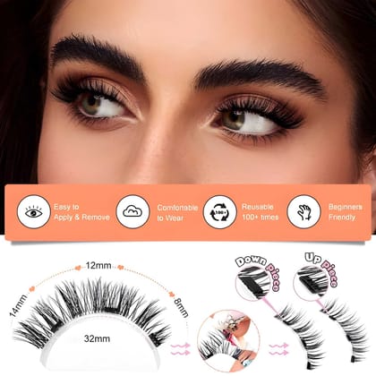 Magnetic Manga Eyelashes Kit Without Eyeliner | Reusable Natural Look Lashes with Applicator | No Glue Needed | Anime Style Lashes for Daily & Cosplay