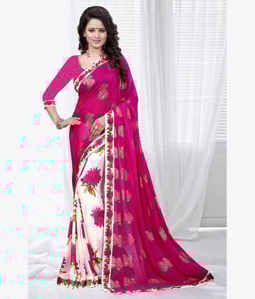 Gazal Fashions Chiffon Printed Saree With Unstitched Blouse Piece ( Multicolor )