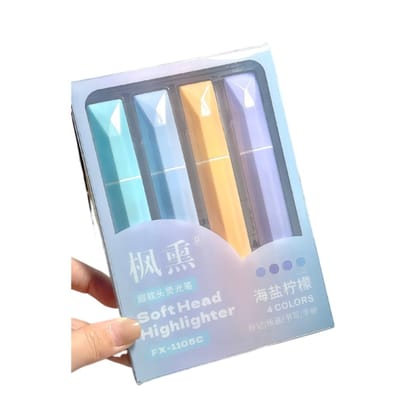 4 Pcs Aesthetic Pastel Highlighter Set – Macaron Color Chisel Tip Marker Pens, No Bleed Fast Drying, Square Grip Highlighters for Study, Journaling & Office Use