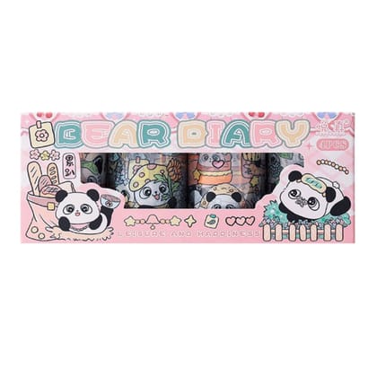 Cute Panda Kawaii Washi Stickers Set – 4 Roll Sheets Cartoon Japanese Stickers, Self-Adhesive Decorative Stickers for Journaling, Scrapbooking, DIY Crafts & Kids