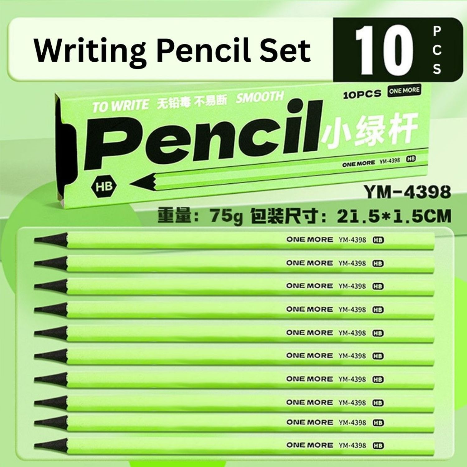 Green HB Pencils Pack of 10 – Hexagonal Grip, Break-Resistant Graphite Pencils for School, Homework, Exams & Everyday Writing