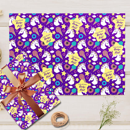 Custom Gift Wrapping Paper- Unicorn Theme-Lots of Love / Set of 10 sheets