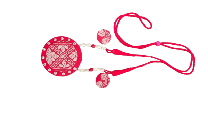 Assamese Handmade Woolen Thread Necklace and Earrings Jewelry Set (RED)