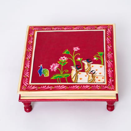 Hand painted pichwai art maroon color wooden chowki / Bajot
