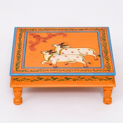 Hand painted pichwai art orange color chowki / Bajot