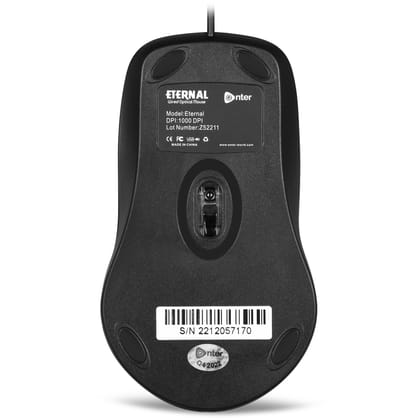 Enter Eternal Wired Optical Mouse | 1000 DPI High-Precision Sensor | 3-Button Design | Ambidextrous Ergonomic Shape | Plug & Play | Black