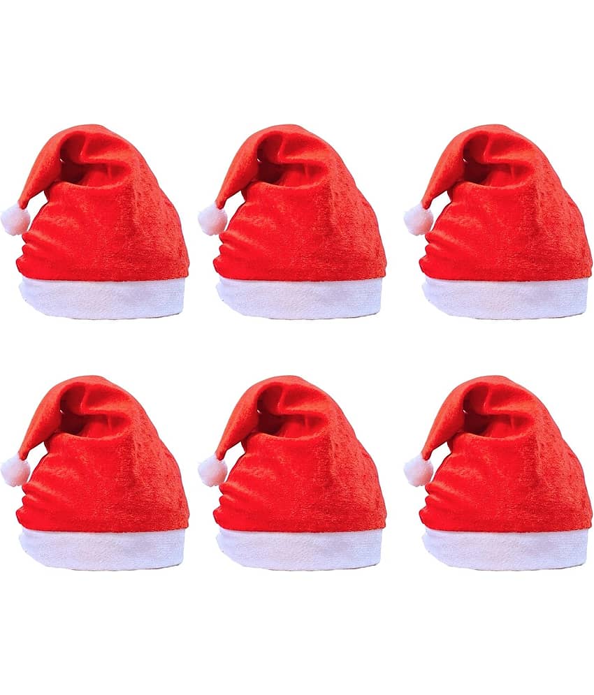 Kaku Fancy Dresses Santa Clause Cap | Santa Hat | Santa Hat for Kids | Red Christmas Caps 6pcs Free Size  - Red