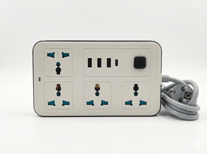 Universal Multi-Plug Extension Board with 3 USB Ports & Type-C PD Port (2.1A Fast Charging, Master Switch)