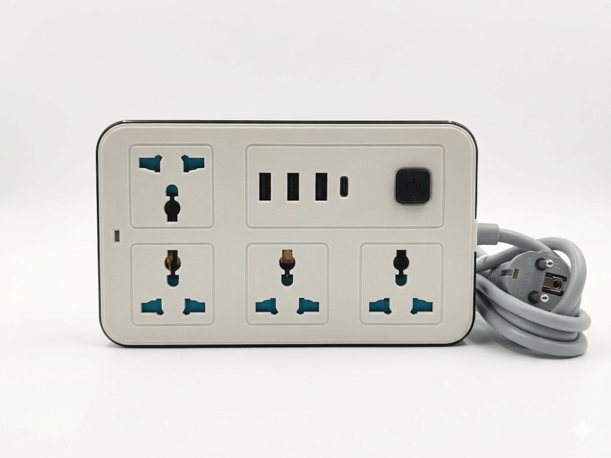 Universal Multi-Plug Extension Board with 3 USB Ports & Type-C PD Port (2.1A Fast Charging, Master Switch)