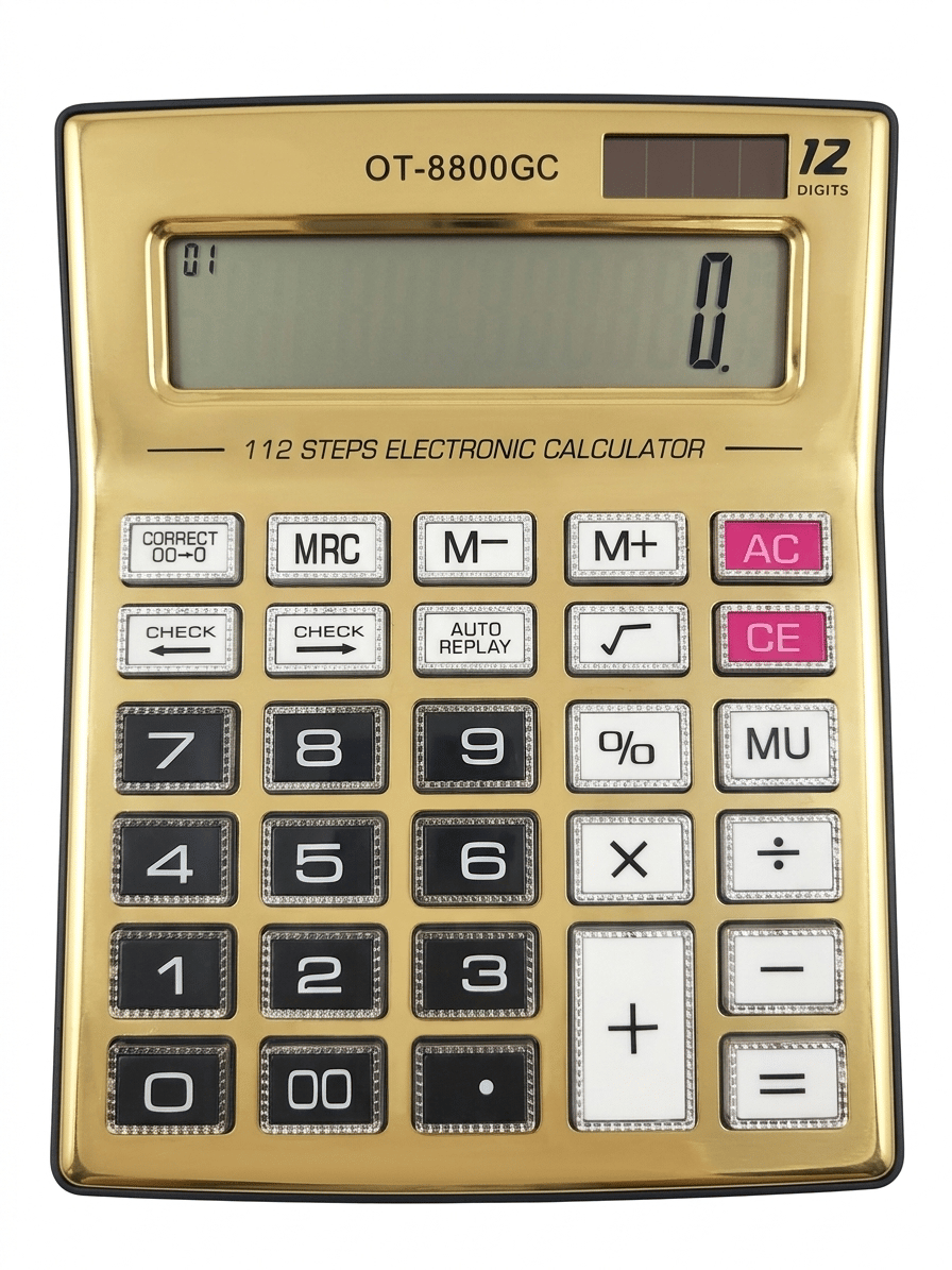 Luxury Gold Edition Desktop Calculator - 12 Digit Display with 112-Step Check & Correct Function