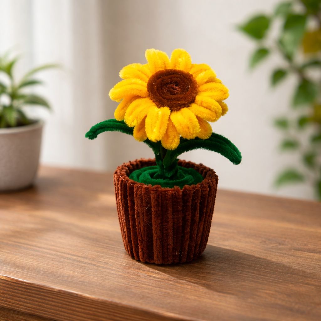 Handmade Pipe Cleaner Sunflower Desk Ornament