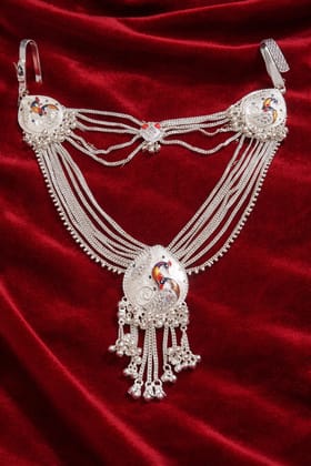 Traditional Indian Peacock Design Oxidized Silver Waist Belt Kamarband